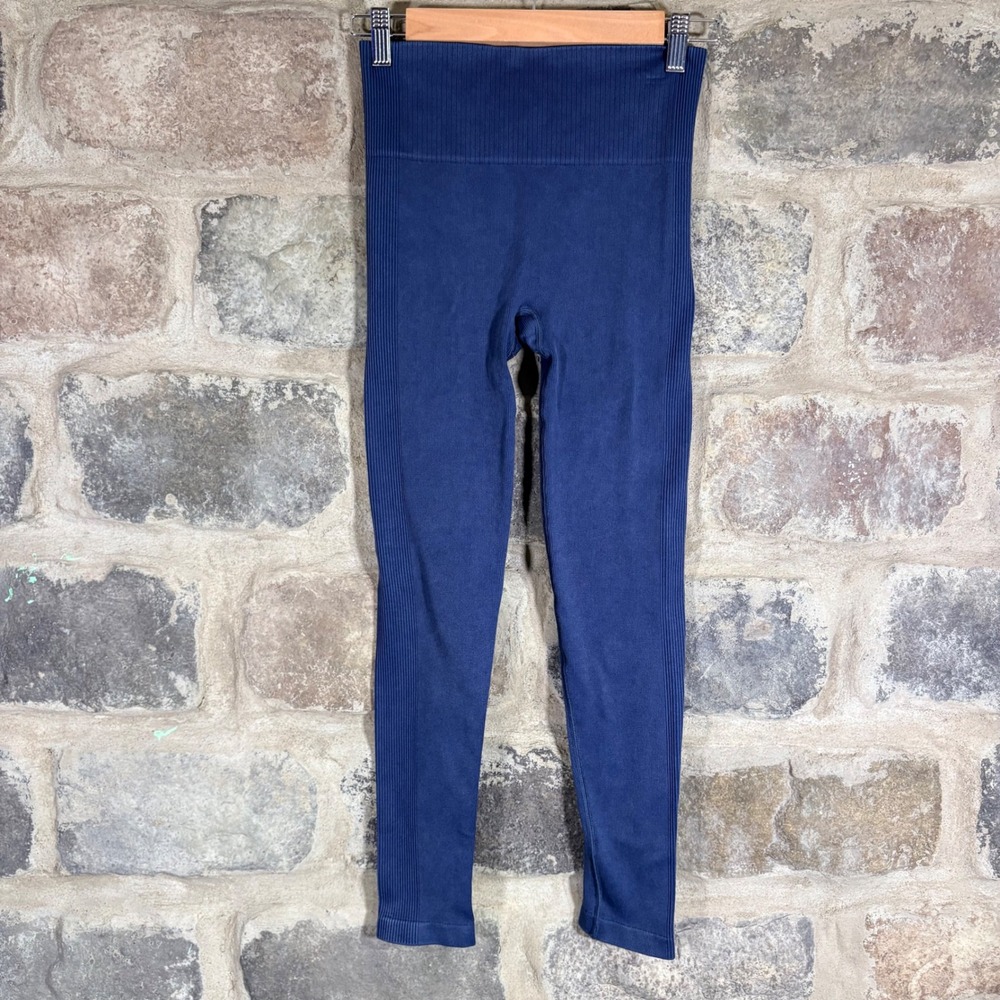 SPANX Seamless High Waist Ribbed Leggings Navy Blue Women's M